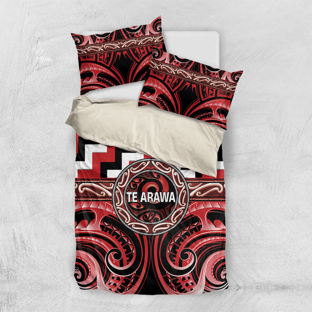 Aotearoa Te Arawa Bedding Set Maori Iwi Poutama Puhoro Tattoo LT14 US Twin 172cm x 218cm Red - Polynesian Pride