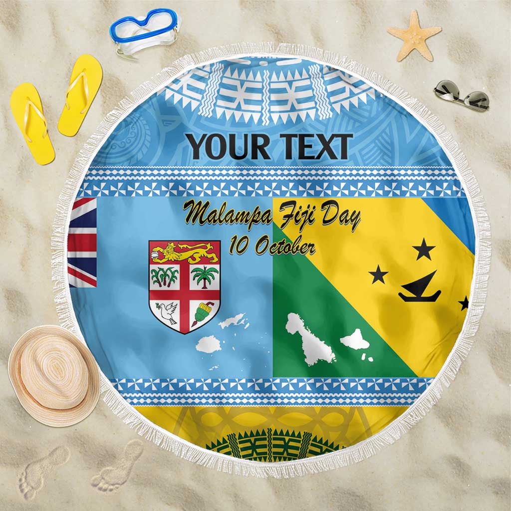 Personalised Malampa Fiji Day Beach Blanket 10 October Fijian Tapa Flag Style LT14 One Size 150cm Blue - Polynesian Pride