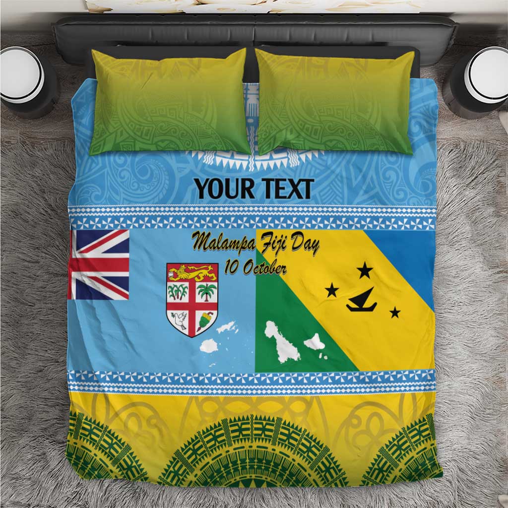 Personalised Malampa Fiji Day Bedding Set 10 October Fijian Tapa Flag Style LT14 Blue - Polynesian Pride