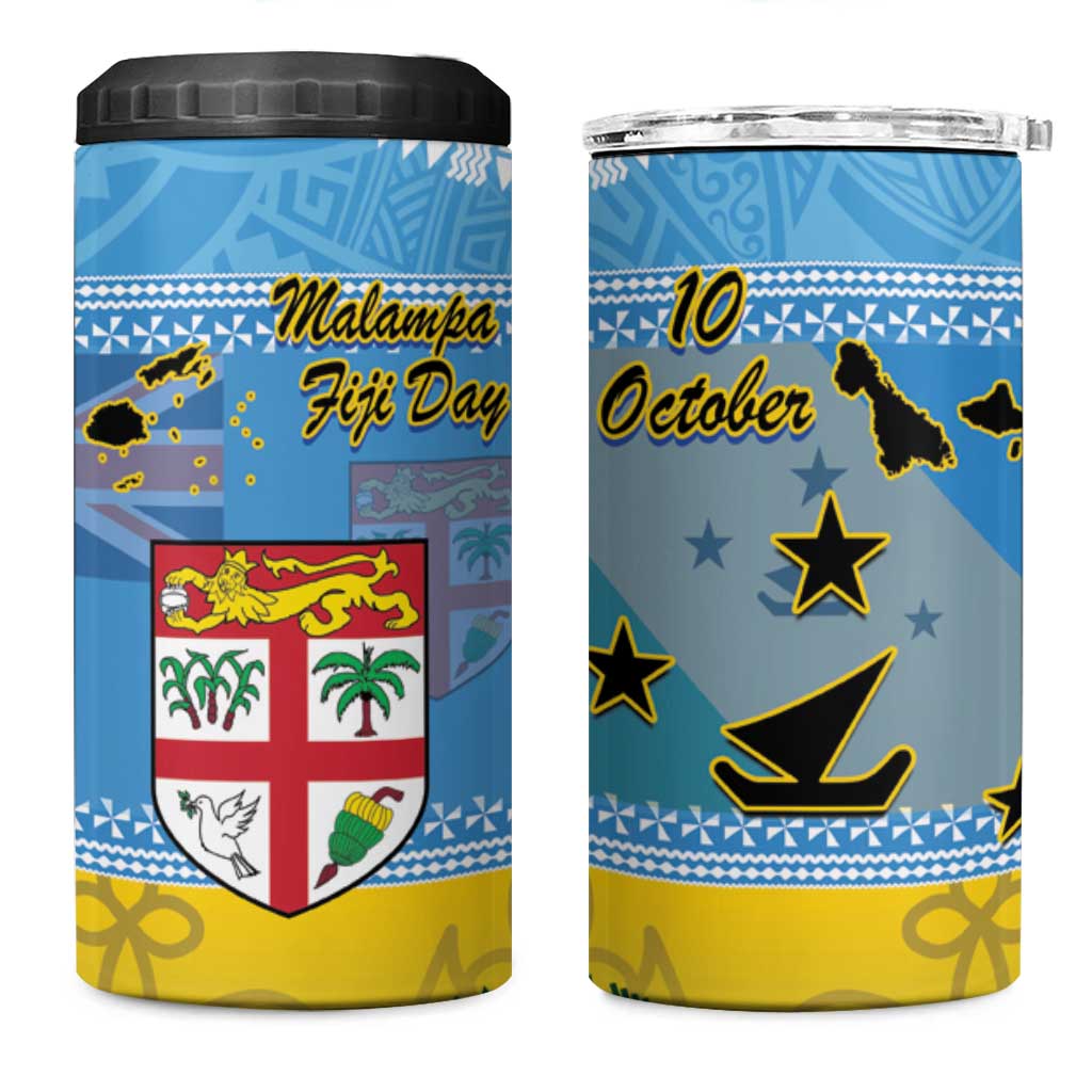 Malampa Fiji Day 4 in 1 Can Cooler Tumbler 10 October Fijian Tapa Flag Style