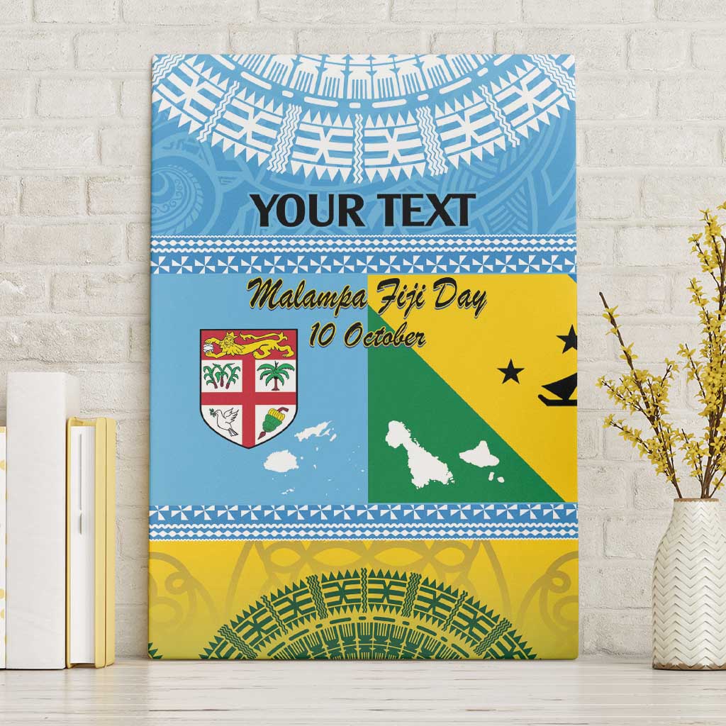 Personalised Malampa Fiji Day Canvas Wall Art 10 October Fijian Tapa Flag Style LT14 Without Frame Blue - Polynesian Pride