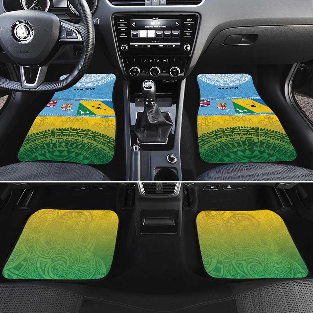 Personalised Malampa Fiji Day Car Mats 10 October Fijian Tapa Flag Style LT14 Set 4pcs Blue - Polynesian Pride