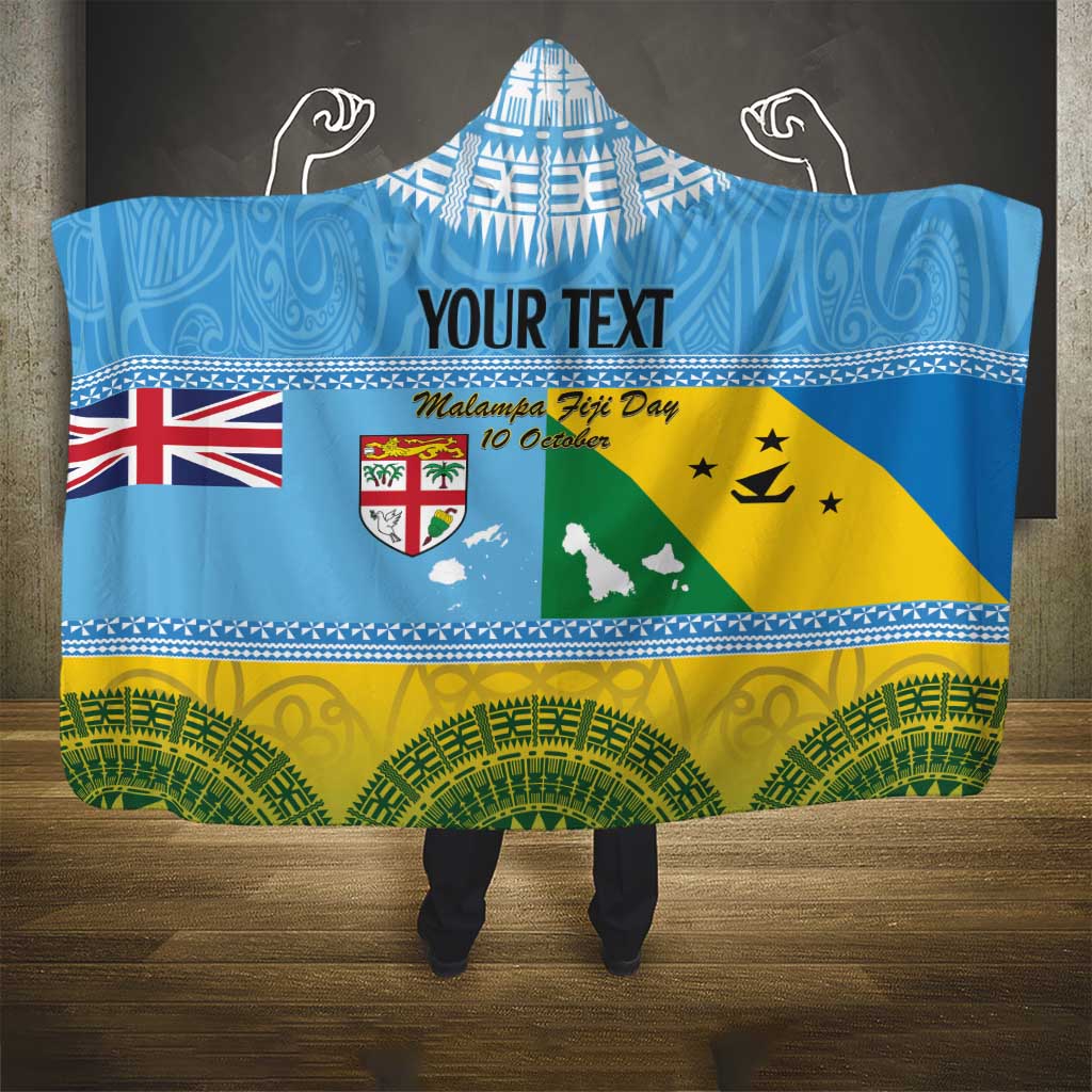 Personalised Malampa Fiji Day Hooded Blanket 10 October Fijian Tapa Flag Style LT14 - Polynesian Pride