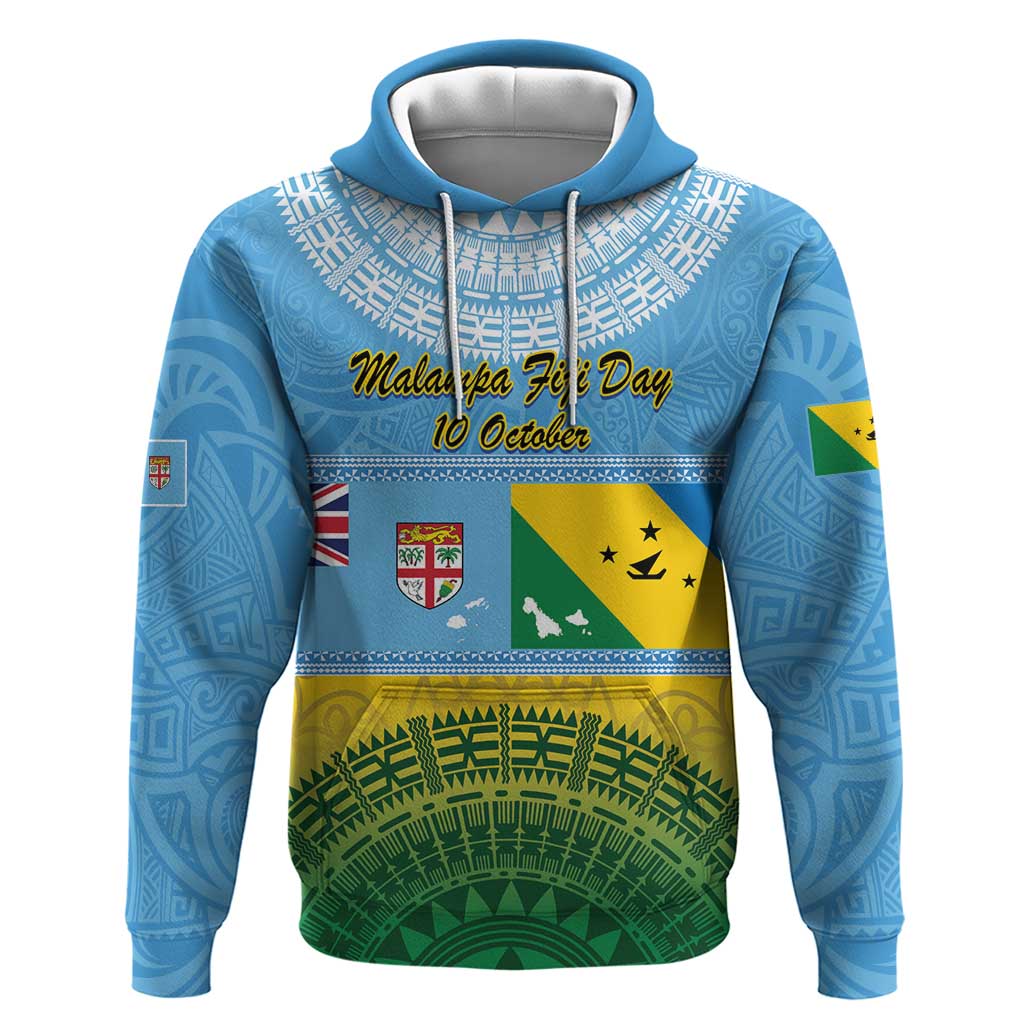 Personalised Malampa Fiji Day Hoodie 10 October Fijian Tapa Flag Style LT14 Pullover Hoodie Blue - Polynesian Pride