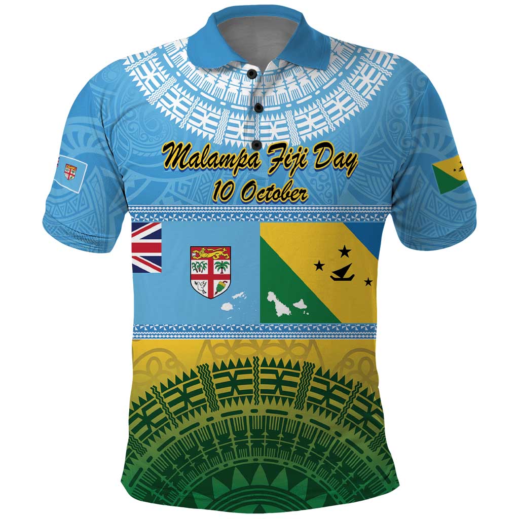 Personalised Malampa Fiji Day Polo Shirt 10 October Fijian Tapa Flag Style LT14 Blue - Polynesian Pride