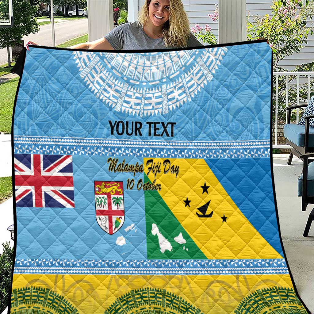 Personalised Malampa Fiji Day Quilt 10 October Fijian Tapa Flag Style LT14 Blue - Polynesian Pride