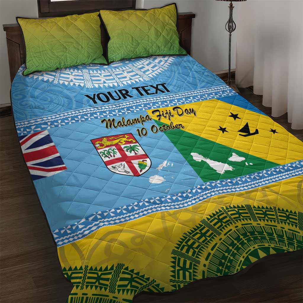 Personalised Malampa Fiji Day Quilt Bed Set 10 October Fijian Tapa Flag Style LT14 Blue - Polynesian Pride