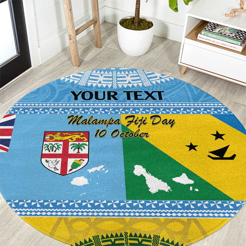 Personalised Malampa Fiji Day Round Carpet 10 October Fijian Tapa Flag Style LT14 Blue - Polynesian Pride
