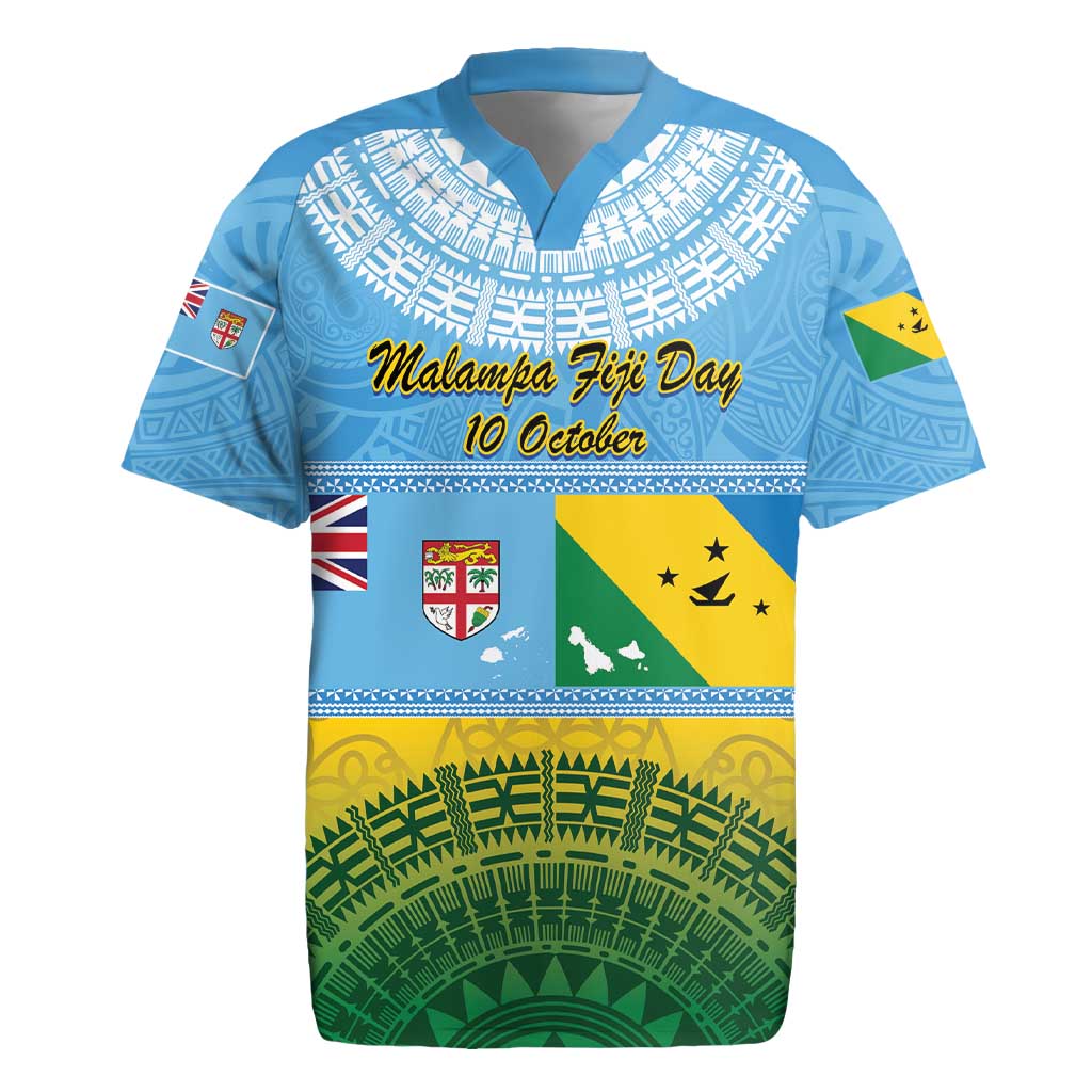 Personalised Malampa Fiji Day Rugby Jersey 10 October Fijian Tapa Flag Style LT14 Blue - Polynesian Pride
