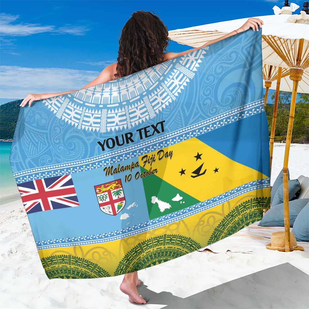Personalised Malampa Fiji Day Sarong 10 October Fijian Tapa Flag Style LT14 One Size 44 x 66 inches Blue - Polynesian Pride