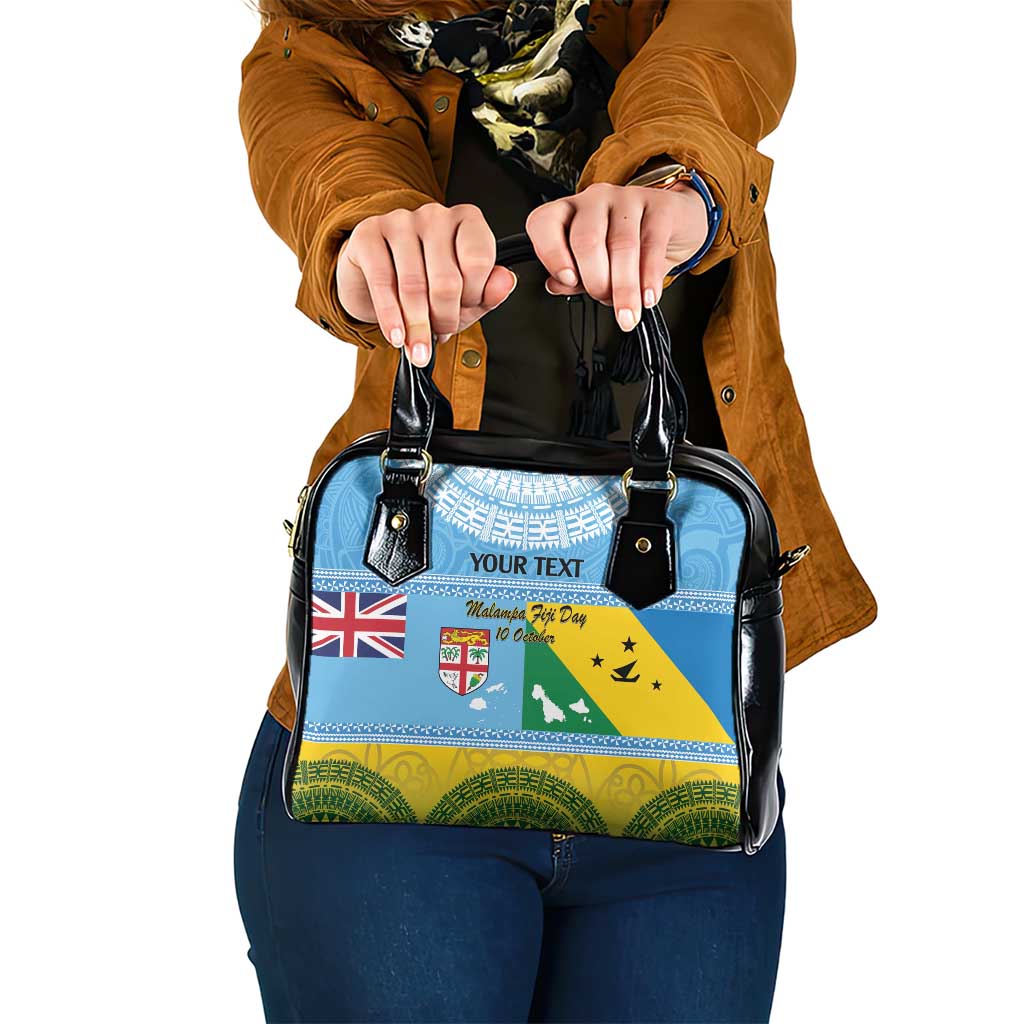 Personalised Malampa Fiji Day Shoulder Handbag 10 October Fijian Tapa Flag Style LT14 One Size Blue - Polynesian Pride