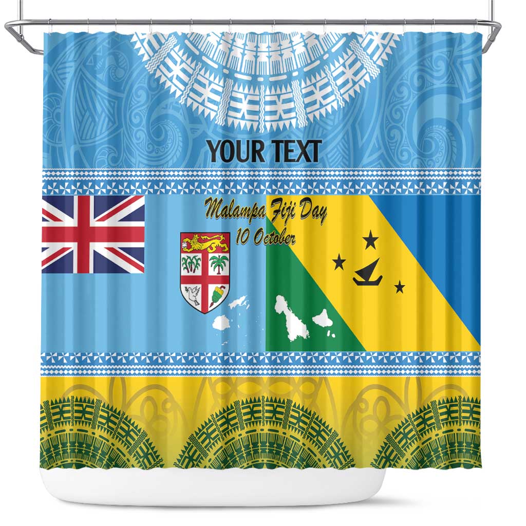 Personalised Malampa Fiji Day Shower Curtain 10 October Fijian Tapa Flag Style LT14 Blue - Polynesian Pride