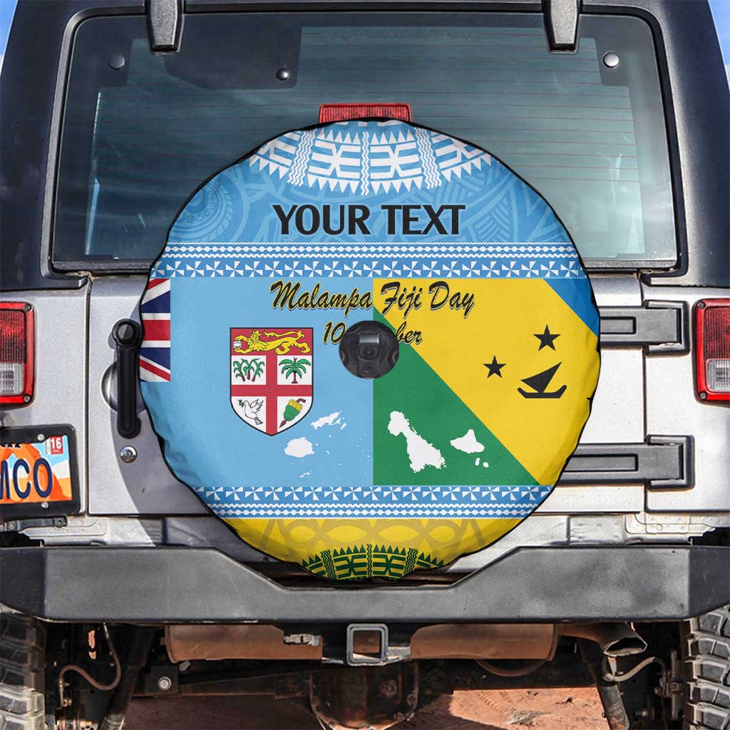 Personalised Malampa Fiji Day Spare Tire Cover 10 October Fijian Tapa Flag Style LT14 Blue - Polynesian Pride