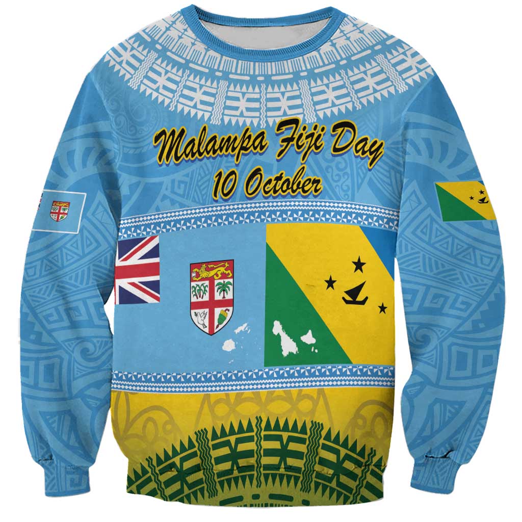 Personalised Malampa Fiji Day Sweatshirt 10 October Fijian Tapa Flag Style LT14 Unisex Blue - Polynesian Pride
