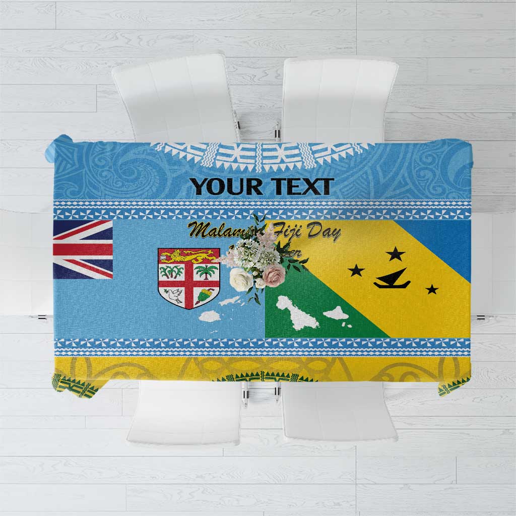 Personalised Malampa Fiji Day Tablecloth 10 October Fijian Tapa Flag Style LT14 Blue - Polynesian Pride