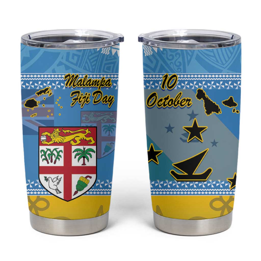 Malampa Fiji Day Tumbler Cup 10 October Fijian Tapa Flag Style LT14 Blue - Polynesian Pride