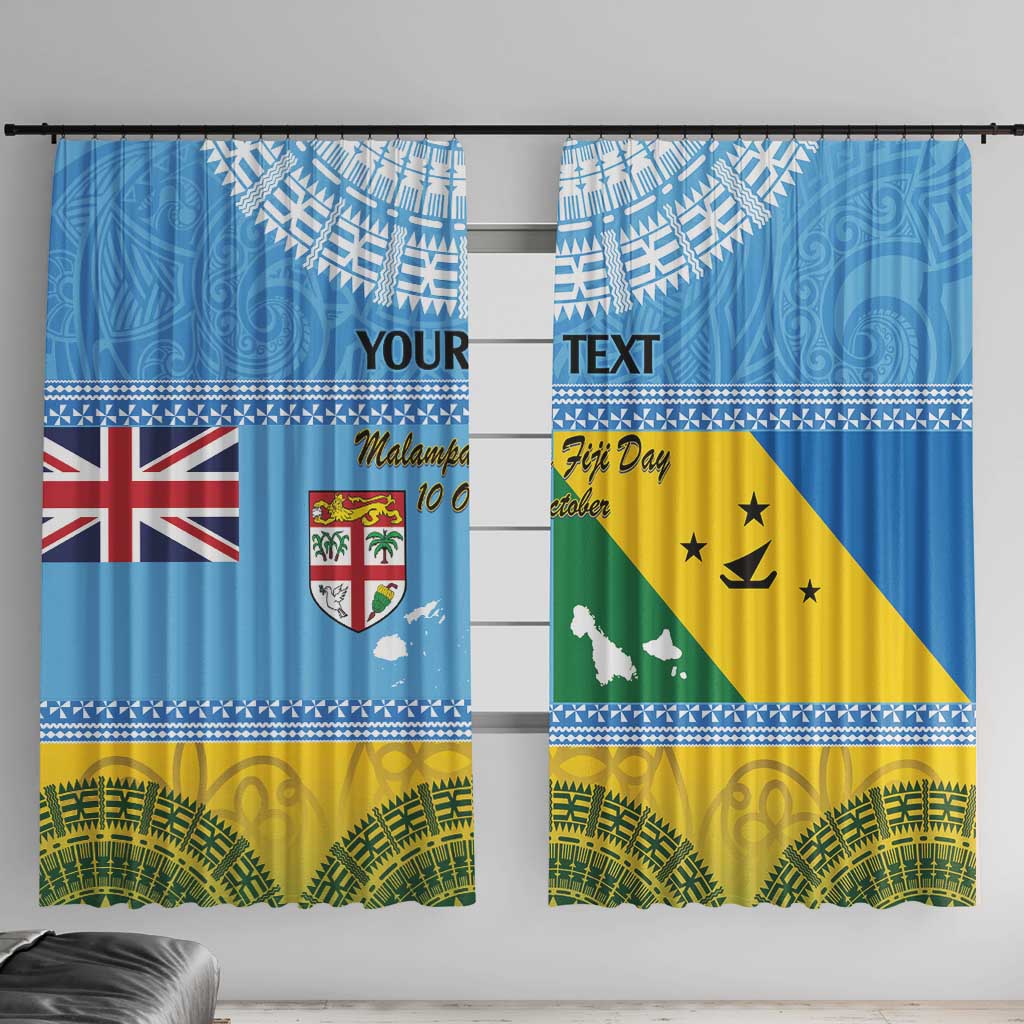 Personalised Malampa Fiji Day Window Curtain 10 October Fijian Tapa Flag Style LT14 With Hooks Blue - Polynesian Pride