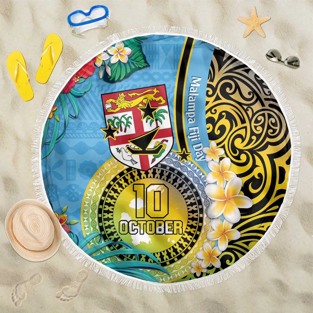 Vanuatu Malampa Fiji Day Beach Blanket Happy 10 October With Maps Tropical Flowers LT14 One Size 150cm Blue - Polynesian Pride