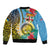 Vanuatu Malampa Fiji Day Bomber Jacket Happy 10 October With Maps Tropical Flowers