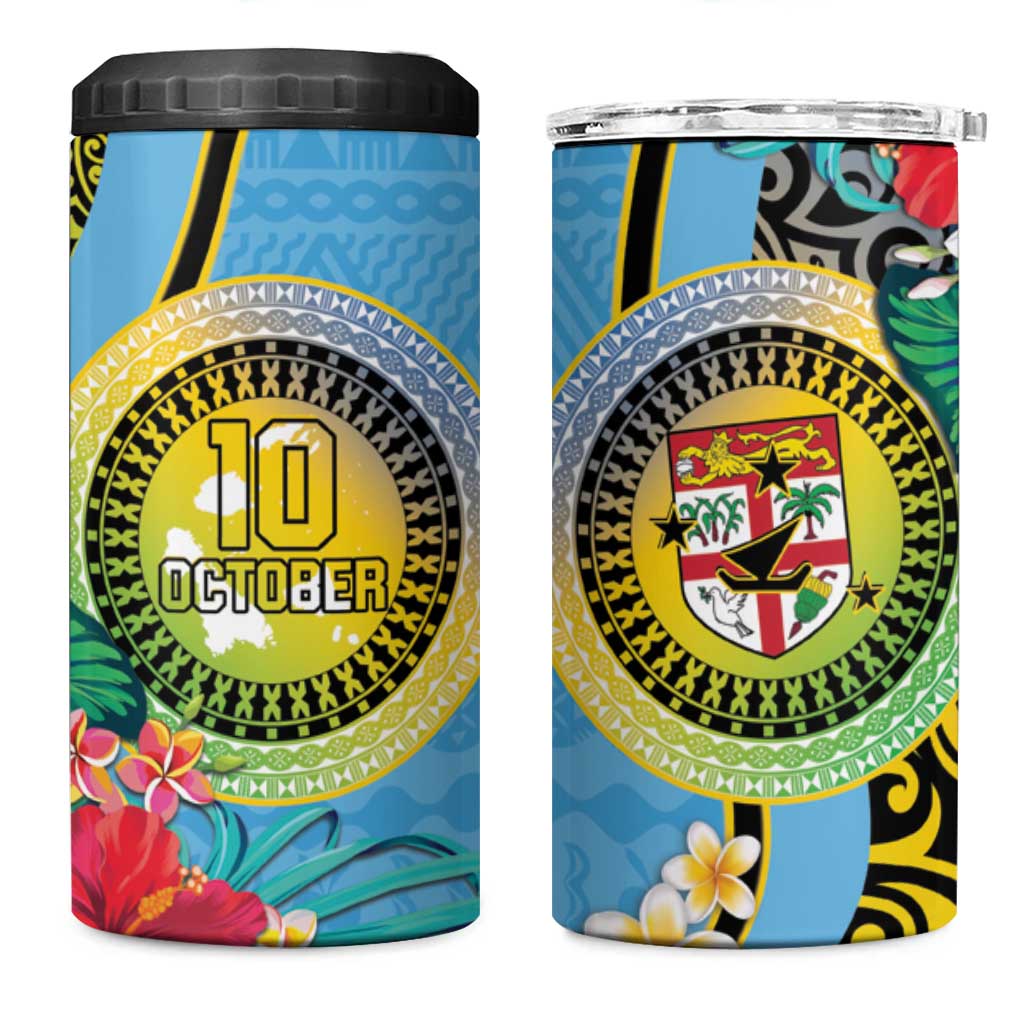 Vanuatu Malampa Fiji Day 4 in 1 Can Cooler Tumbler Happy 10 October With Maps Tropical Flowers