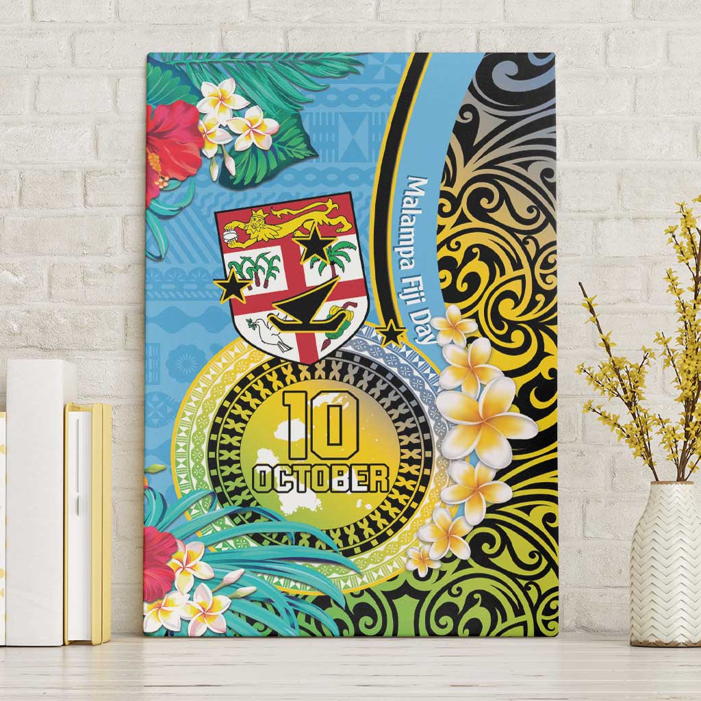 Vanuatu Malampa Fiji Day Canvas Wall Art Happy 10 October With Maps Tropical Flowers LT14 Without Frame Blue - Polynesian Pride