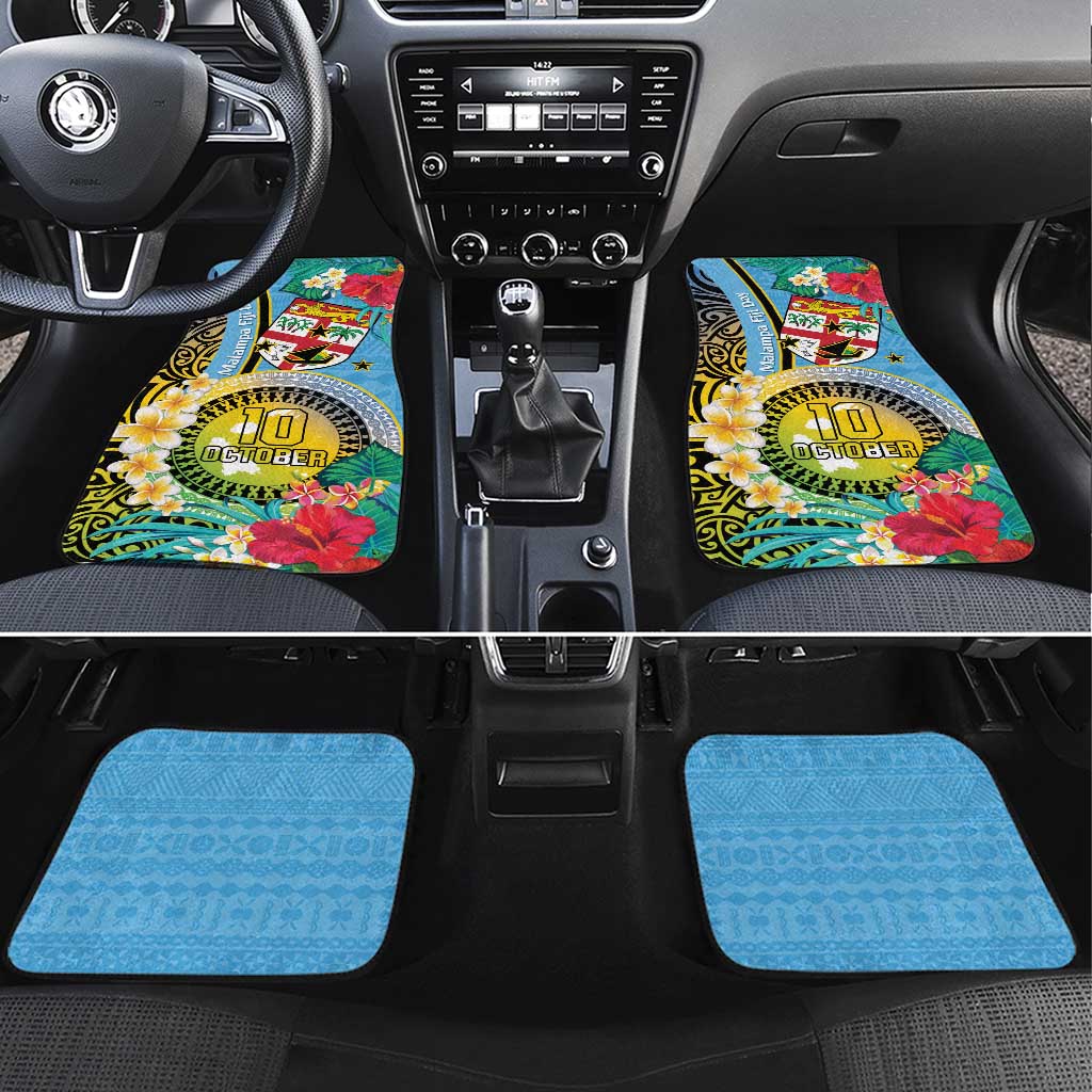 Vanuatu Malampa Fiji Day Car Mats Happy 10 October With Maps Tropical Flowers LT14 Set 4pcs Blue - Polynesian Pride