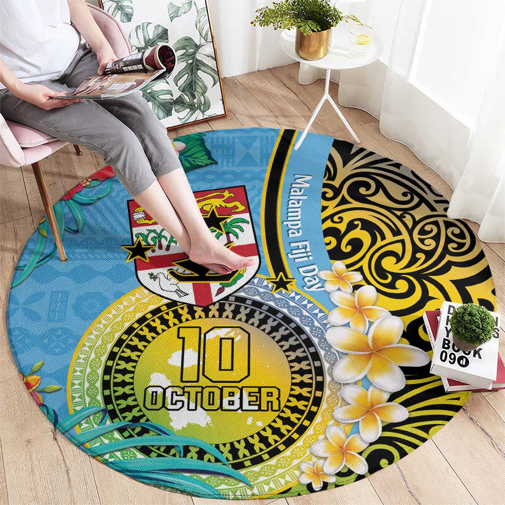 Vanuatu Malampa Fiji Day Round Carpet Happy 10 October With Maps Tropical Flowers LT14 - Polynesian Pride