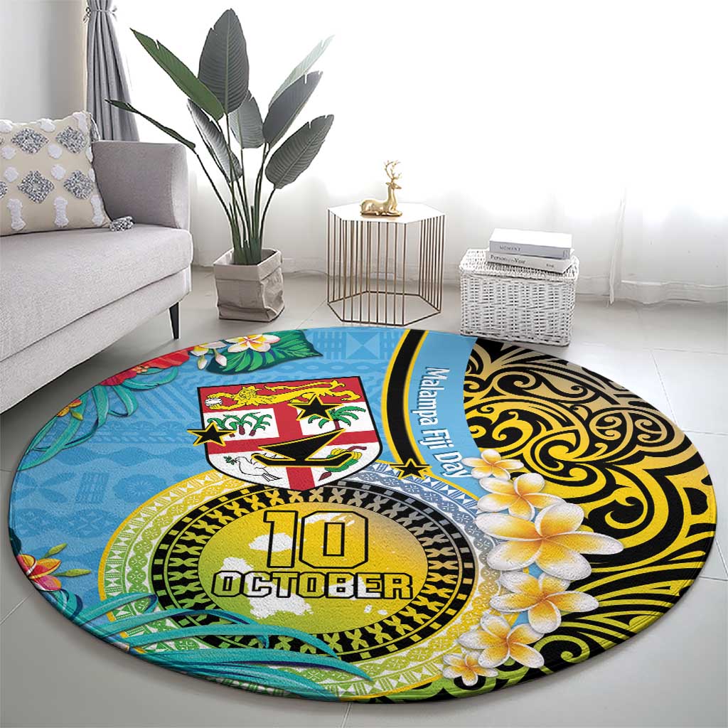 Vanuatu Malampa Fiji Day Round Carpet Happy 10 October With Maps Tropical Flowers LT14 - Polynesian Pride