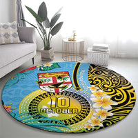 Vanuatu Malampa Fiji Day Round Carpet Happy 10 October With Maps Tropical Flowers LT14 - Polynesian Pride