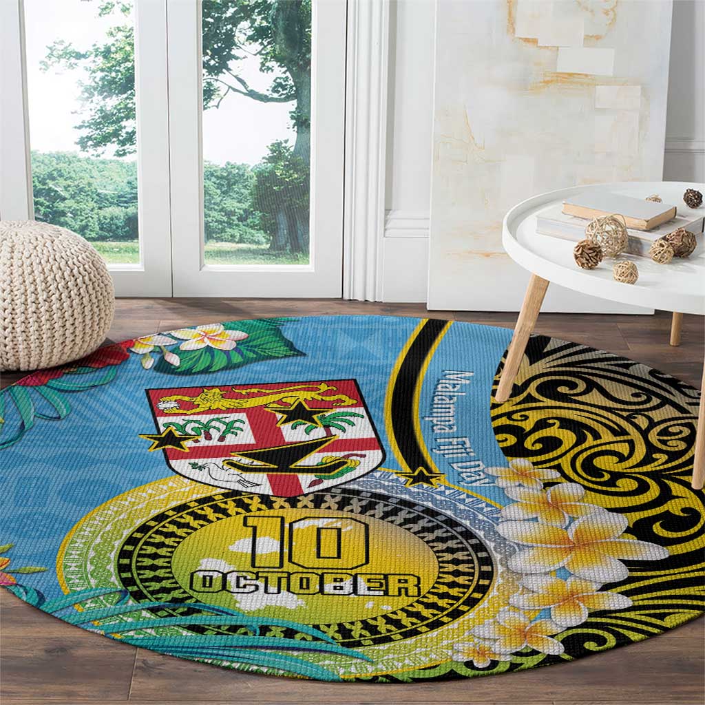 Vanuatu Malampa Fiji Day Round Carpet Happy 10 October With Maps Tropical Flowers LT14 - Polynesian Pride