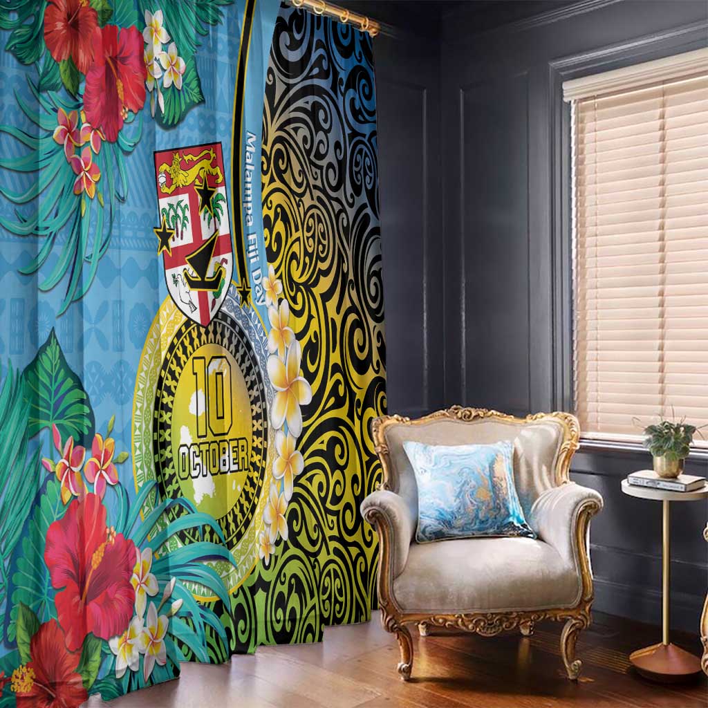 Vanuatu Malampa Fiji Day Window Curtain Happy 10 October With Maps Tropical Flowers LT14 - Polynesian Pride
