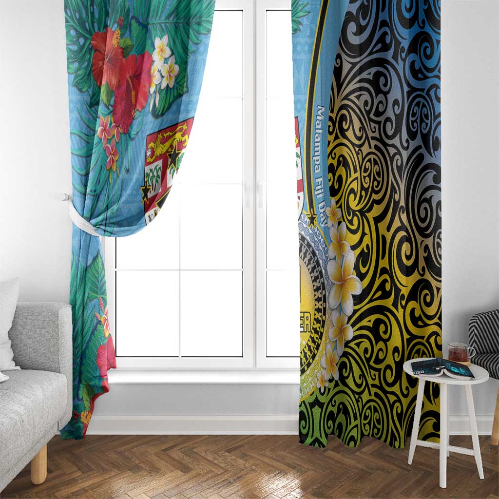 Vanuatu Malampa Fiji Day Window Curtain Happy 10 October With Maps Tropical Flowers LT14 - Polynesian Pride