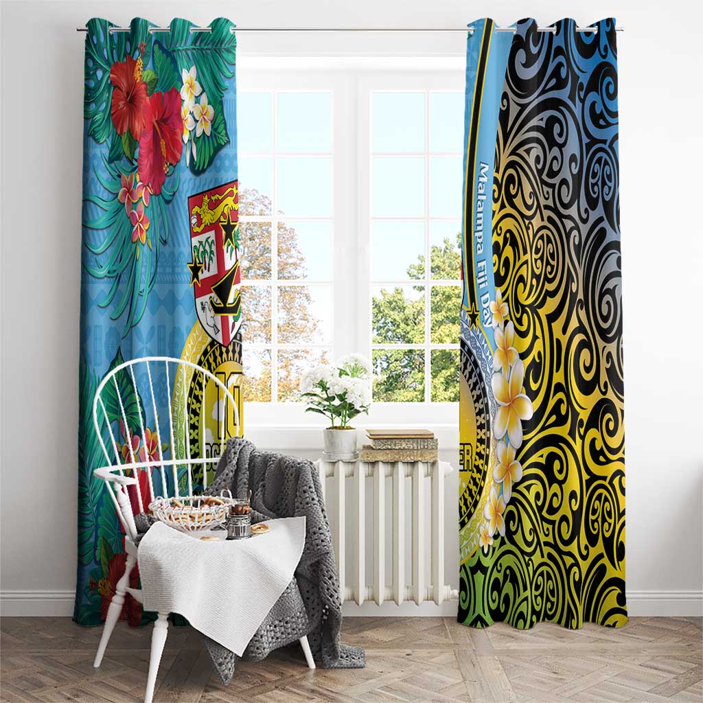 Vanuatu Malampa Fiji Day Window Curtain Happy 10 October With Maps Tropical Flowers LT14 - Polynesian Pride