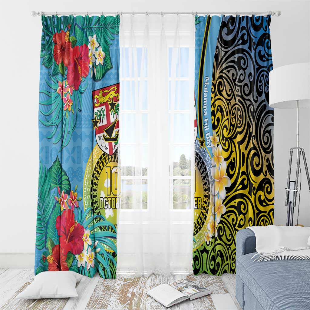 Vanuatu Malampa Fiji Day Window Curtain Happy 10 October With Maps Tropical Flowers LT14 - Polynesian Pride