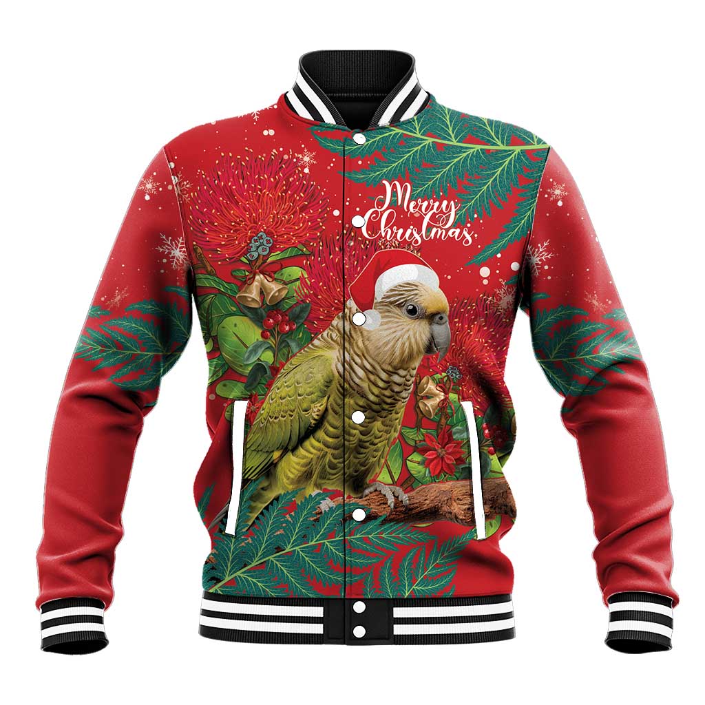 Personalised New Zealand Kakapo Christmas Baseball Jacket Meri Kirihimete Silver Fern Mix Pohutukawa