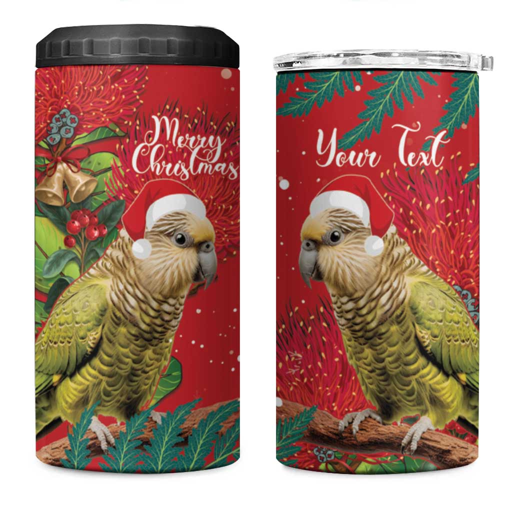 Personalised New Zealand Kakapo Christmas 4 in 1 Can Cooler Tumbler Meri Kirihimete Silver Fern Mix Pohutukawa