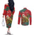 Personalised New Zealand Kakapo Christmas Couples Matching Off The Shoulder Long Sleeve Dress and Long Sleeve Button Shirt Meri Kirihimete Silver Fern Mix Pohutukawa