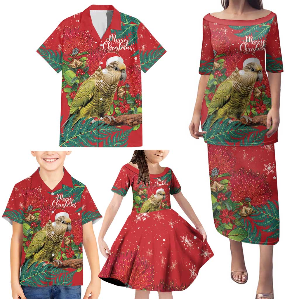 Personalised New Zealand Kakapo Christmas Family Matching Puletasi and Hawaiian Shirt Meri Kirihimete Silver Fern Mix Pohutukawa