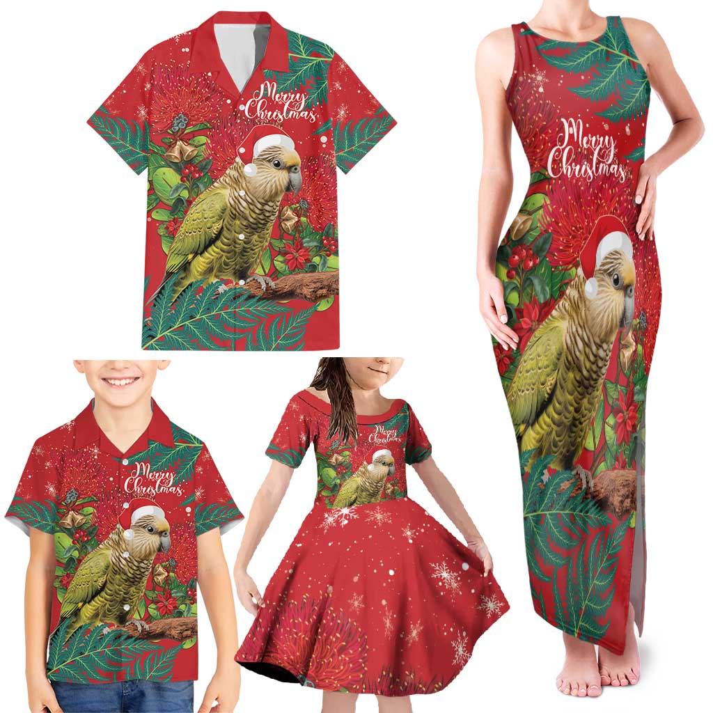 Personalised New Zealand Kakapo Christmas Family Matching Tank Maxi Dress and Hawaiian Shirt Meri Kirihimete Silver Fern Mix Pohutukawa