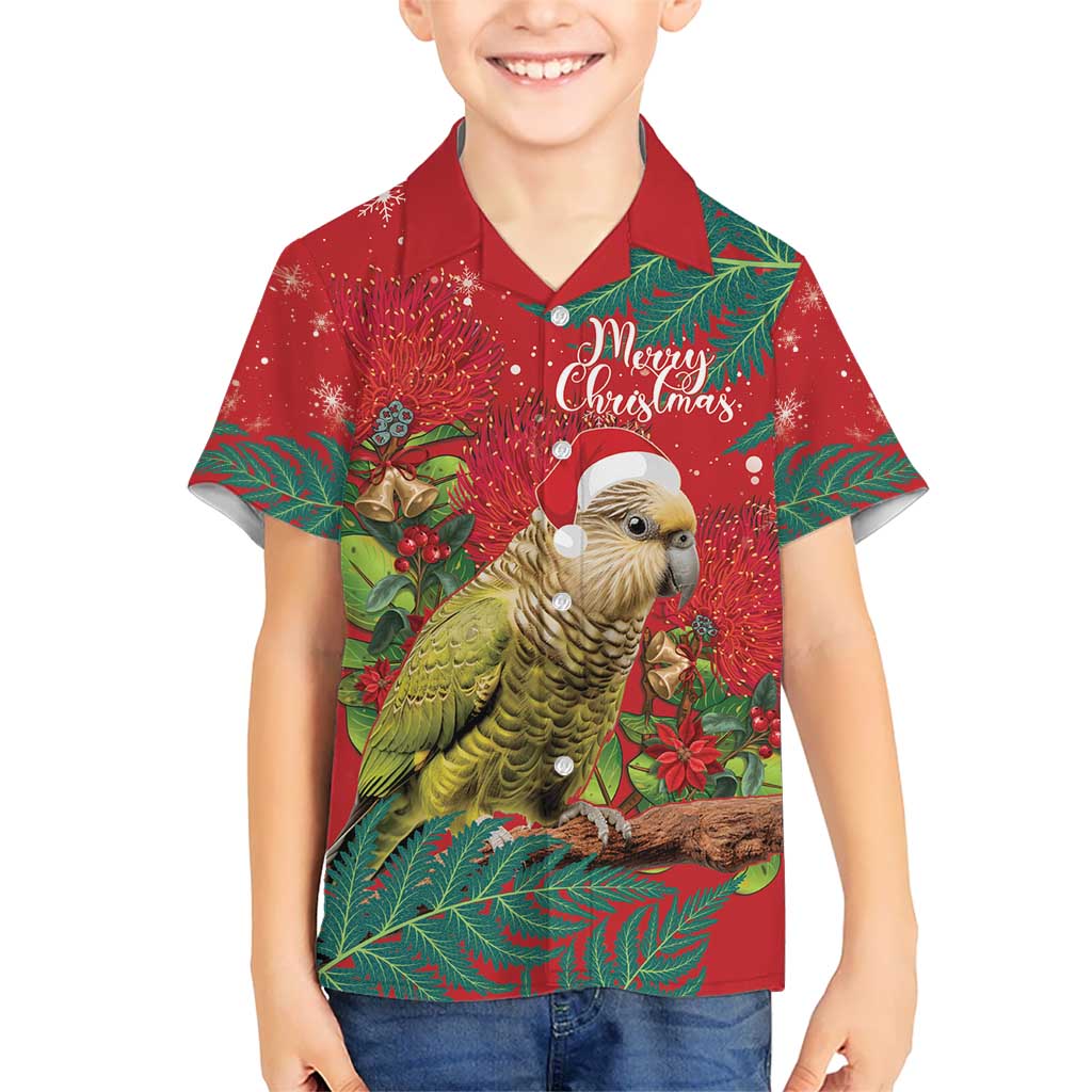 Personalised New Zealand Kakapo Christmas Kid Hawaiian Shirt Meri Kirihimete Silver Fern Mix Pohutukawa LT14 Kid Red - Polynesian Pride