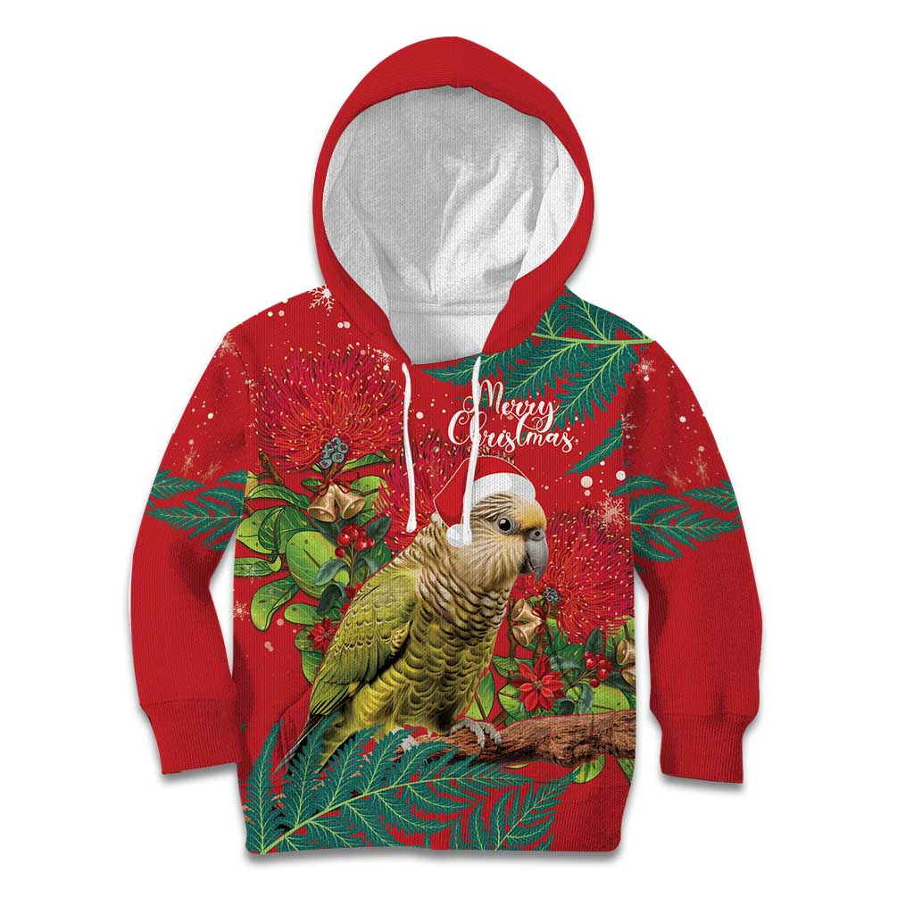 Personalised New Zealand Kakapo Christmas Kid Hoodie Meri Kirihimete Silver Fern Mix Pohutukawa