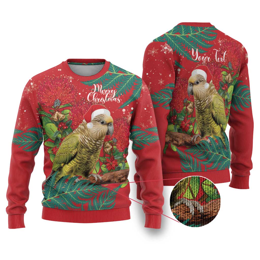 Personalised New Zealand Kakapo Christmas Ugly Christmas Sweater Meri Kirihimete Silver Fern Mix Pohutukawa LT14 Red - Polynesian Pride