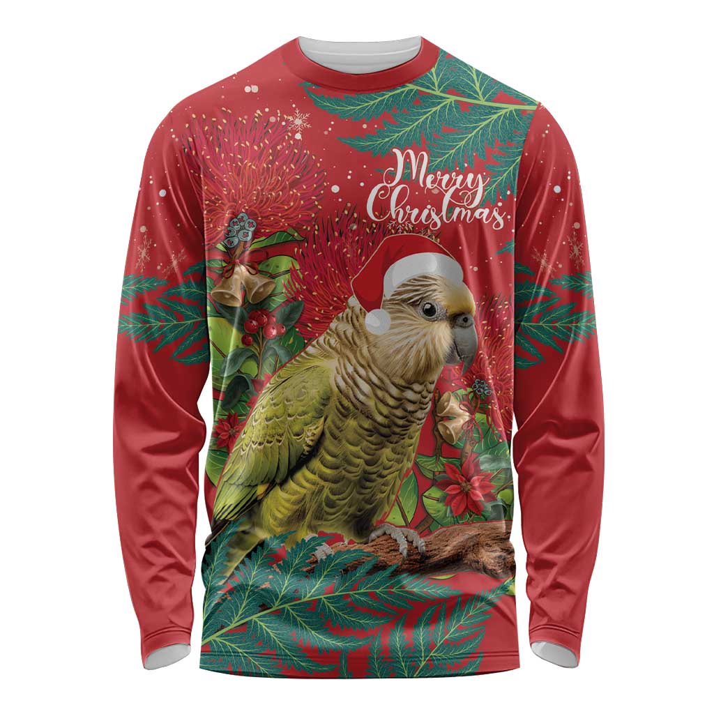 Personalised New Zealand Kakapo Christmas Long Sleeve Shirt Meri Kirihimete Silver Fern Mix Pohutukawa