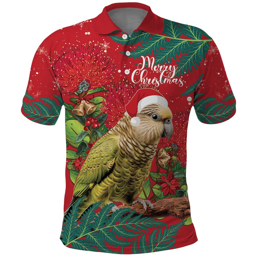 Personalised New Zealand Kakapo Christmas Polo Shirt Meri Kirihimete Silver Fern Mix Pohutukawa