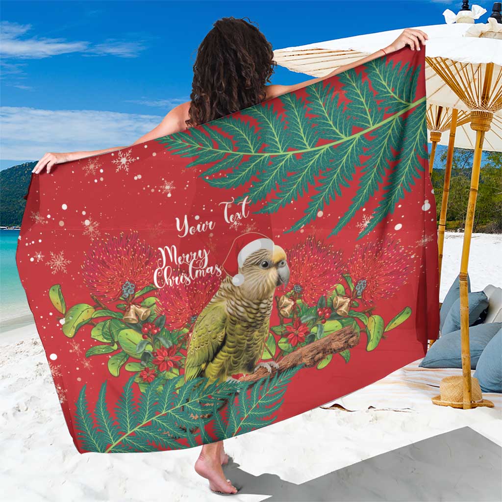 Personalised New Zealand Kakapo Christmas Sarong Meri Kirihimete Silver Fern Mix Pohutukawa