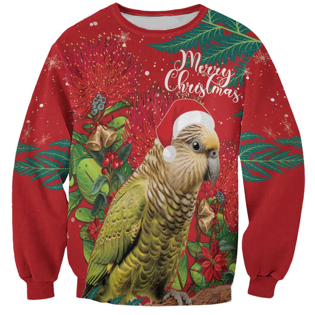 Personalised New Zealand Kakapo Christmas Sweatshirt Meri Kirihimete Silver Fern Mix Pohutukawa LT14 Unisex Red - Polynesian Pride