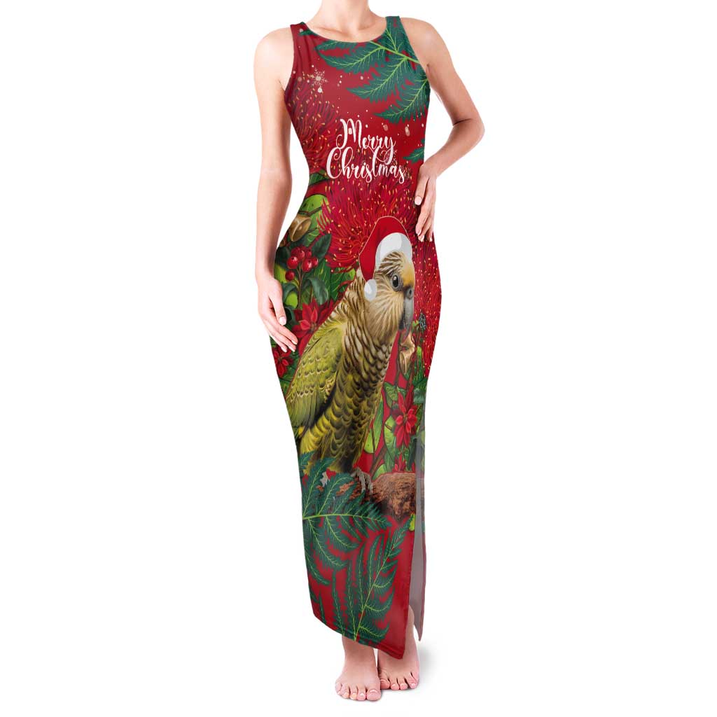 Personalised New Zealand Kakapo Christmas Tank Maxi Dress Meri Kirihimete Silver Fern Mix Pohutukawa