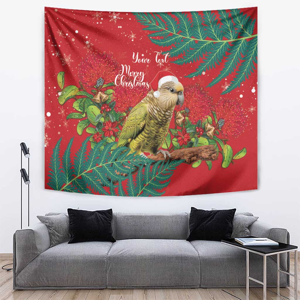Personalised New Zealand Kakapo Christmas Tapestry Meri Kirihimete Silver Fern Mix Pohutukawa LT14 Red - Polynesian Pride