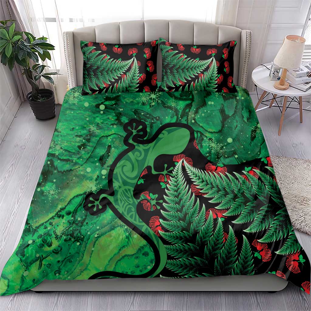 New Zealand Gecko Christmas Bedding Set Meri Kirihimete Paua Shell Mix Pohutukawa LT14 - Polynesian Pride