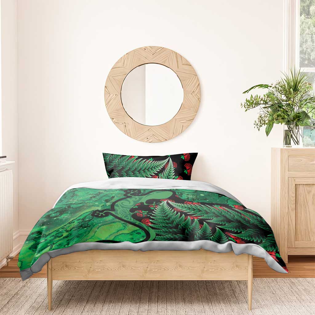 New Zealand Gecko Christmas Bedding Set Meri Kirihimete Paua Shell Mix Pohutukawa LT14 - Polynesian Pride